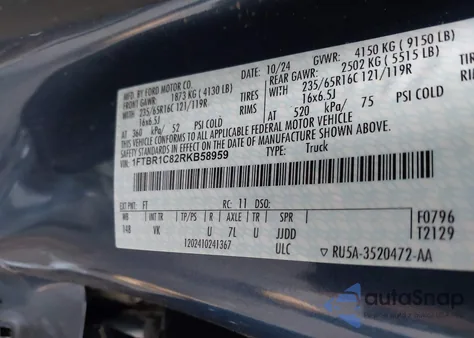 2024 Ford Transit-250 z USA, uszkodzony, nr VIN 1FTBR1C82RKB58959